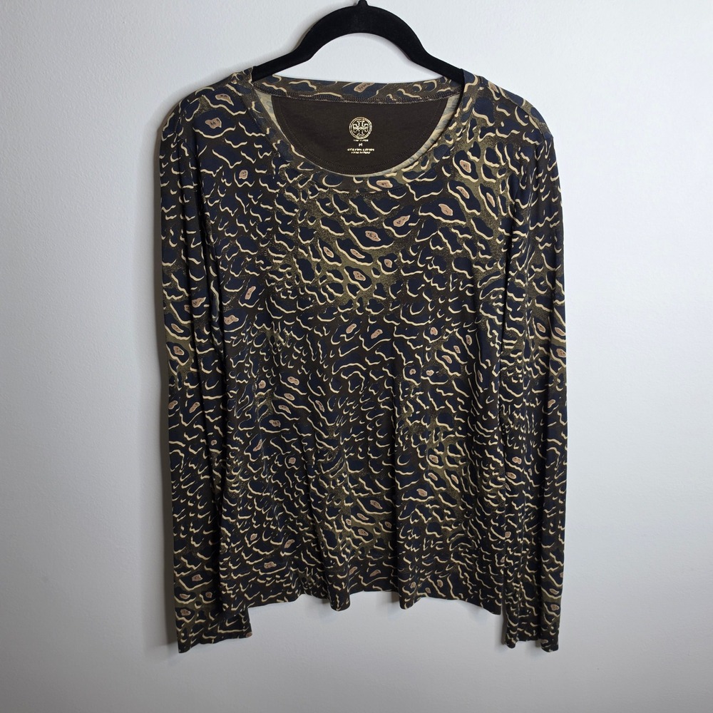 Tory Burch Long Sleeve Top Womens Medium Abstract Animal Print Pima Cotton